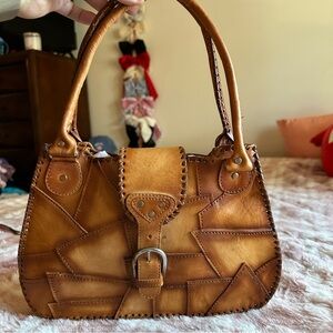 Patchwork Leather Handbag - Tan